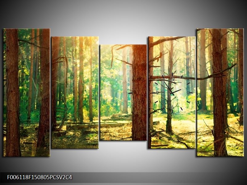 Klok schilderij Natuur | Groen, Geel, Bruin | 150x80cm 5Luik