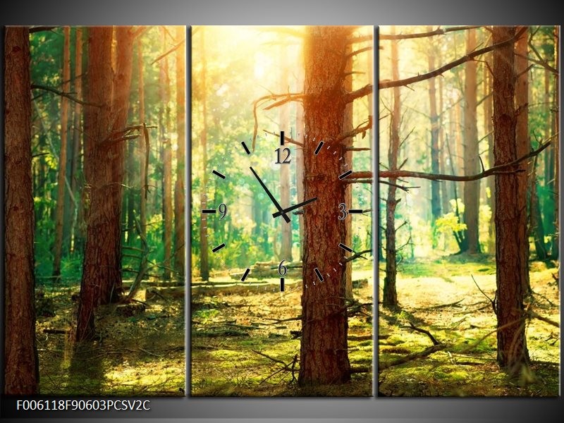 Klok schilderij Natuur | Groen, Geel, Bruin | 90x60cm 3Luik