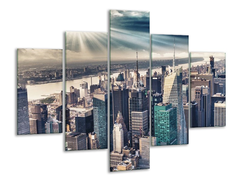 Glas schilderij Wolkenkrabber | Grijs, Groen | 100x70cm 5Luik