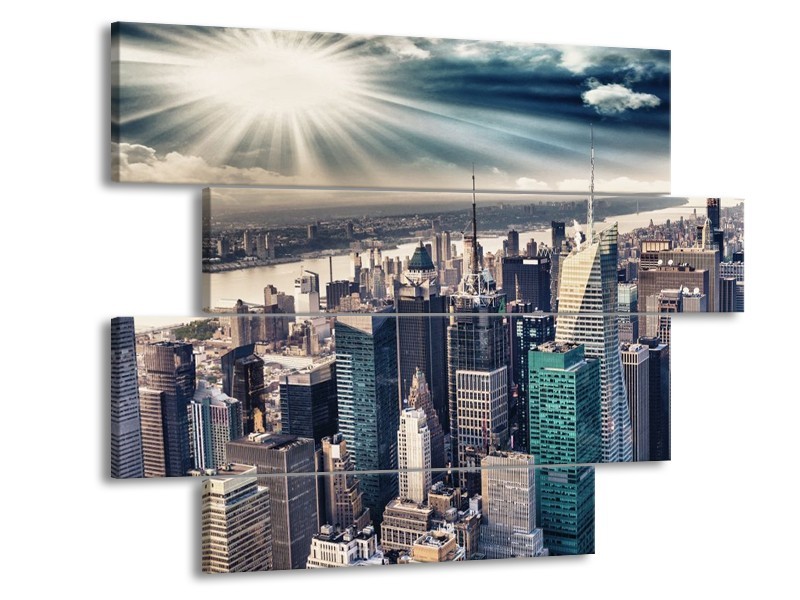 Glas schilderij Wolkenkrabber | Grijs, Groen | 115x85cm 4Luik