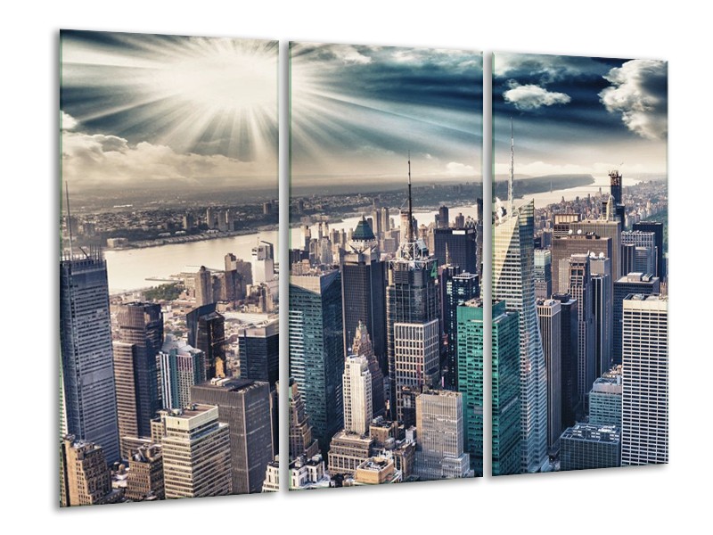 Glas schilderij Wolkenkrabber | Grijs, Groen | 120x80cm 3Luik