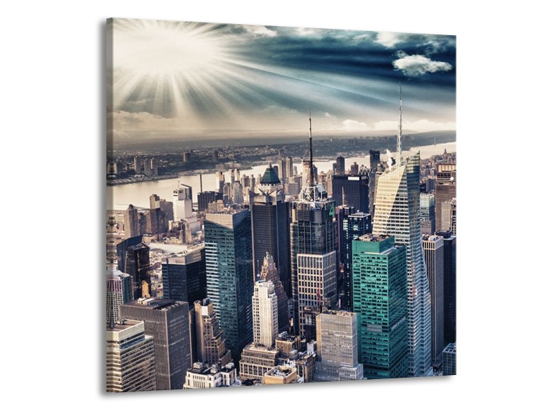 Glas schilderij Wolkenkrabber | Grijs, Groen | 50x50cm 1Luik