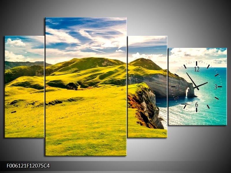 Klok schilderij Bergen | Groen, Blauw, Wit | 120x75cm 4Luik