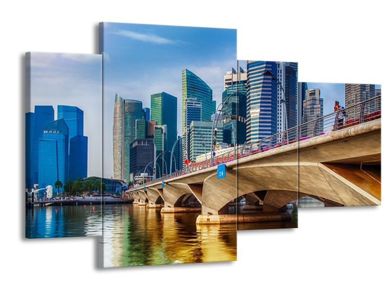 Glas schilderij Singapore | Blauw, Groen, Bruin | 120x75cm 4Luik