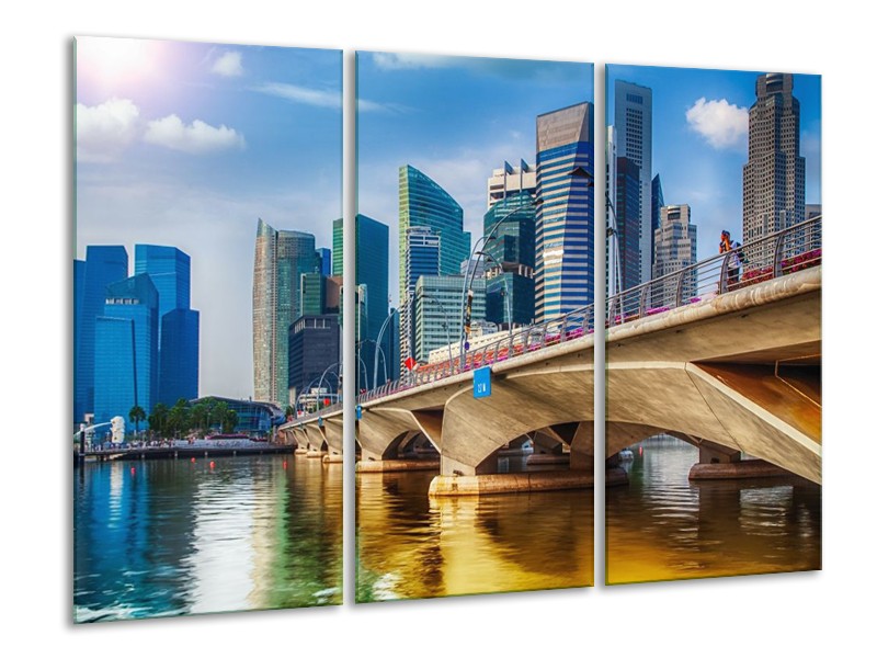 Glas schilderij Singapore | Blauw, Groen, Bruin | 120x80cm 3Luik