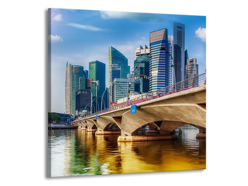 Glas schilderij Singapore | Blauw, Groen, Bruin | 50x50cm 1Luik