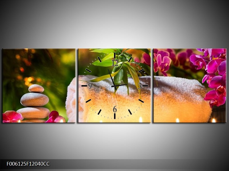 Klok schilderij Spa | Geel, Bruin, Paars | 120x40cm 3Luik