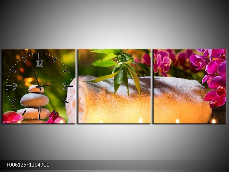 Klok schilderij Spa | Geel, Bruin, Paars | 120x40cm 3Luik