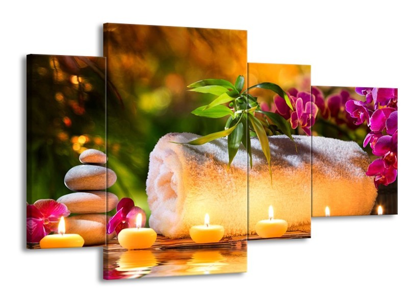 Glas schilderij Spa | Geel, Bruin, Paars | 120x75cm 4Luik