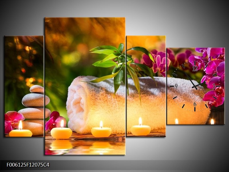 Klok schilderij Spa | Geel, Bruin, Paars | 120x75cm 4Luik