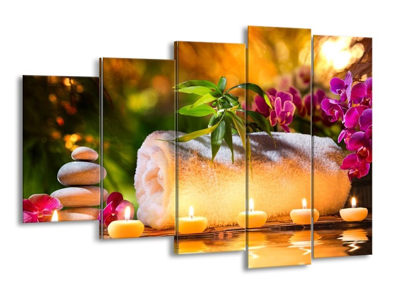 Glas schilderij Spa | Geel, Bruin, Paars | 150x100cm 5Luik