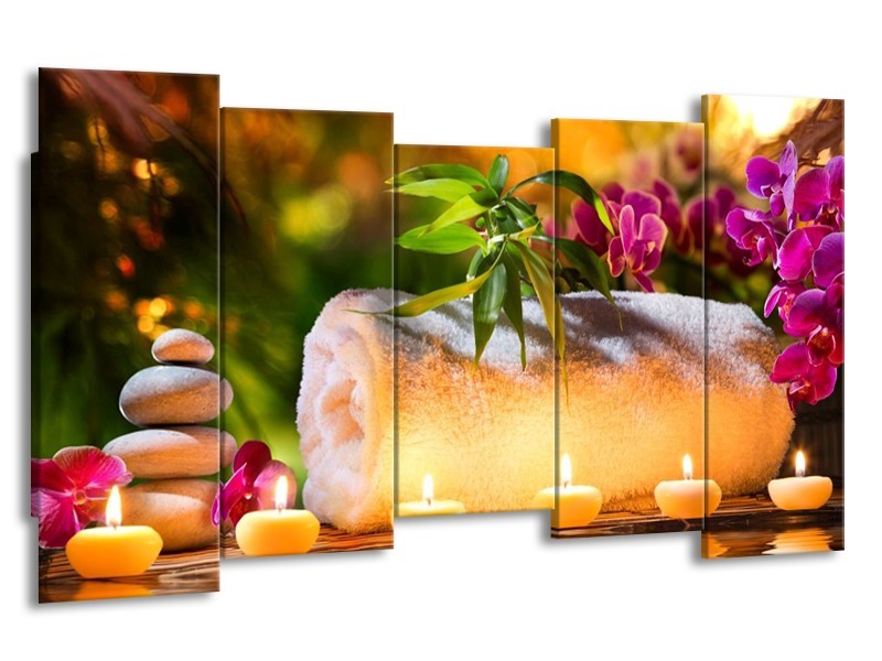 Canvas schilderij Spa | Geel, Bruin, Paars | 150x80cm 5Luik