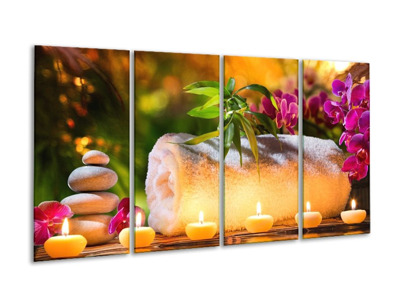 Canvas schilderij Spa | Geel, Bruin, Paars | 160x80cm 4Luik