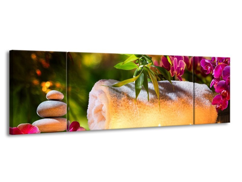 Canvas schilderij Spa | Geel, Bruin, Paars | 170x50cm 3Luik