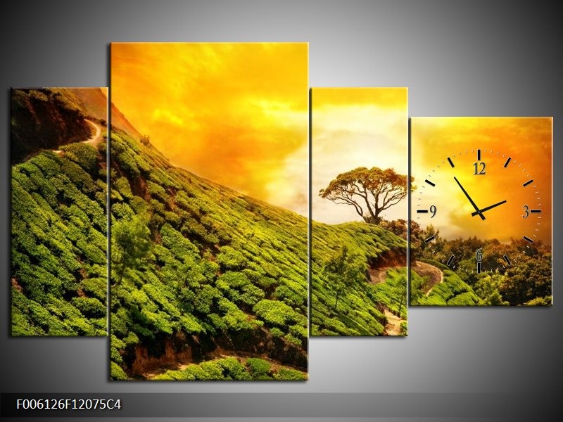Klok schilderij Natuur | Groen, Oranje, Geel | 120x75cm 4Luik