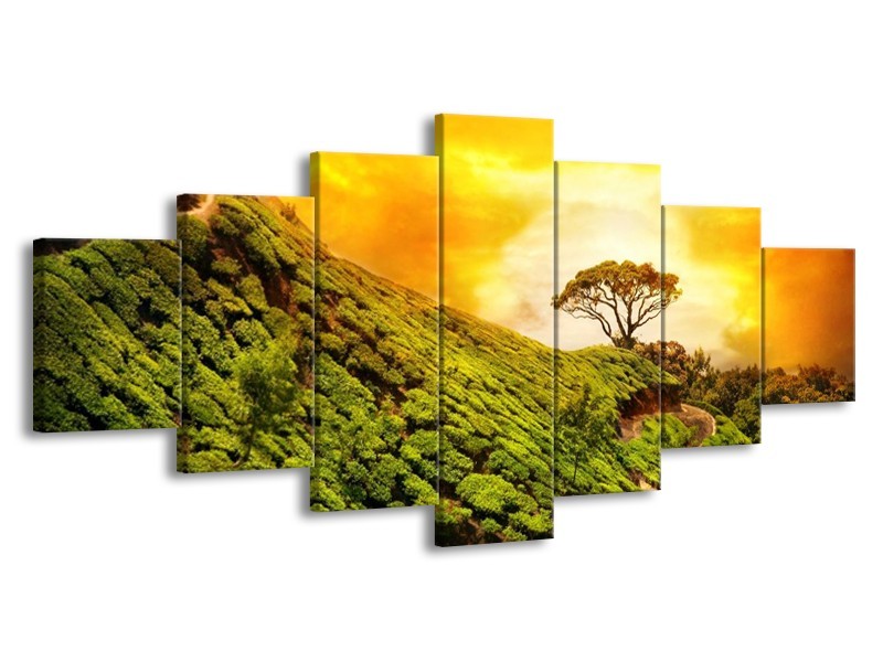 Canvas schilderij Natuur | Groen, Oranje, Geel | 210x100cm 7Luik