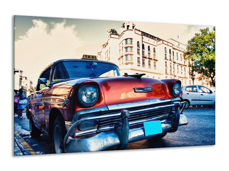 Glas schilderij Oldtimer | Rood, Wit, Blauw | 120x70cm 1Luik