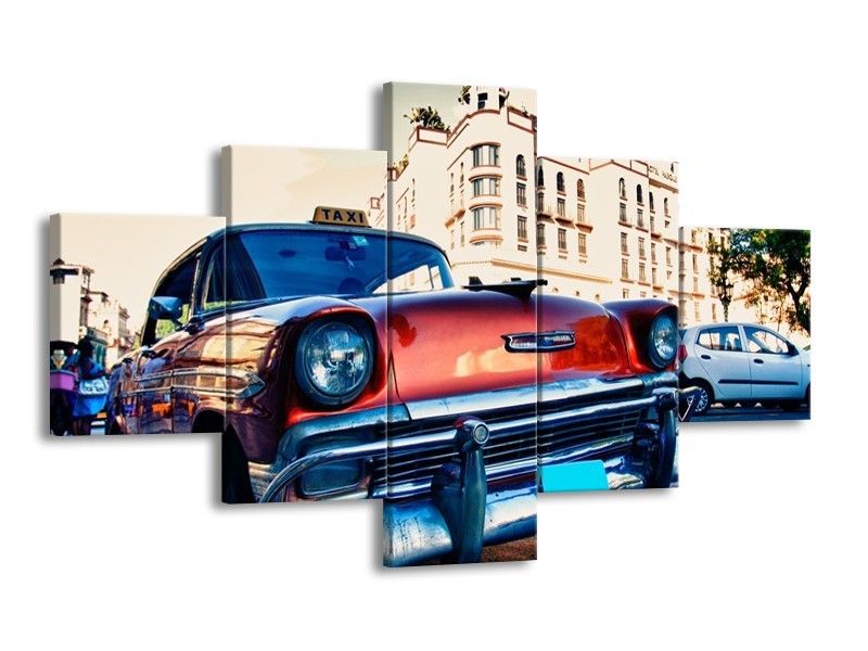 Glas schilderij Oldtimer | Rood, Wit, Blauw | 125x70cm 5Luik