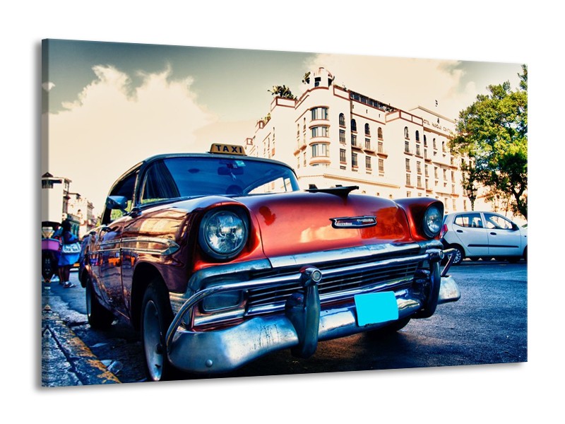 Glas schilderij Oldtimer | Rood, Wit, Blauw | 140x90cm 1Luik