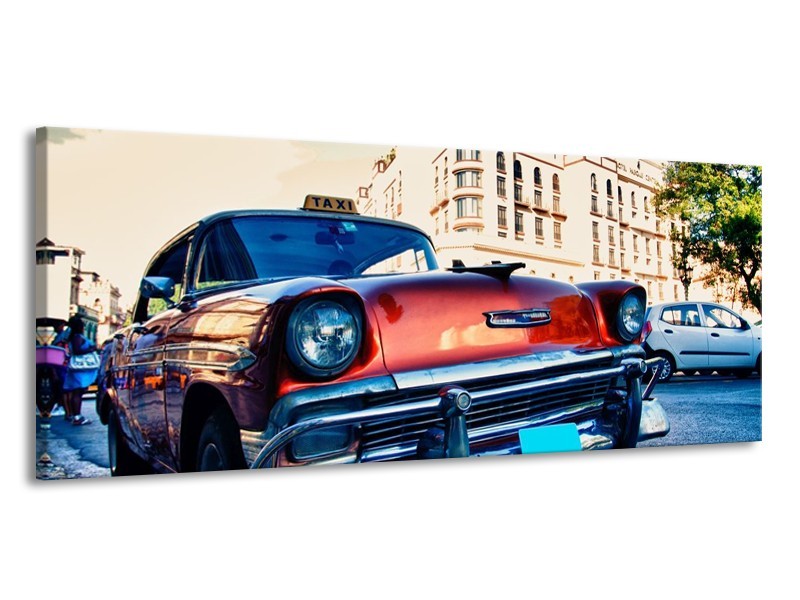 Glas schilderij Oldtimer | Rood, Wit, Blauw | 145x58cm 1Luik