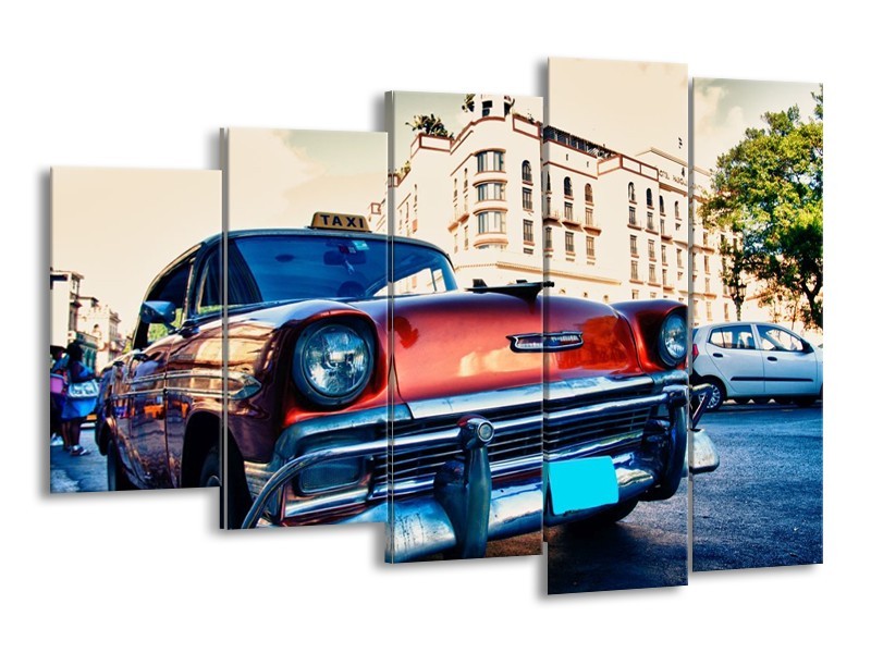 Glas schilderij Oldtimer | Rood, Wit, Blauw | 150x100cm 5Luik
