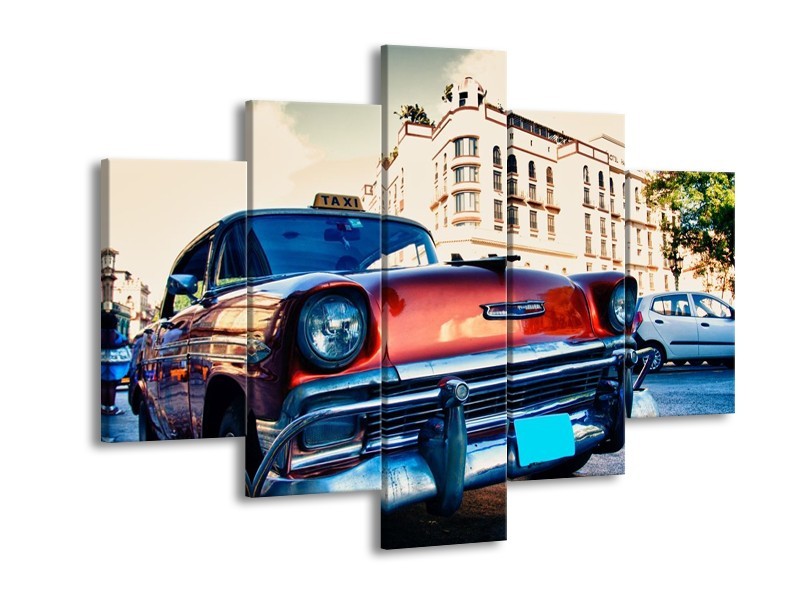 Glas schilderij Oldtimer | Rood, Wit, Blauw | 150x105cm 5Luik