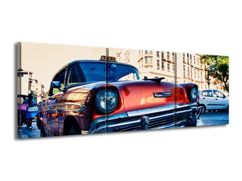 Canvas schilderij Oldtimer | Rood, Wit, Blauw | 150x50cm 3Luik