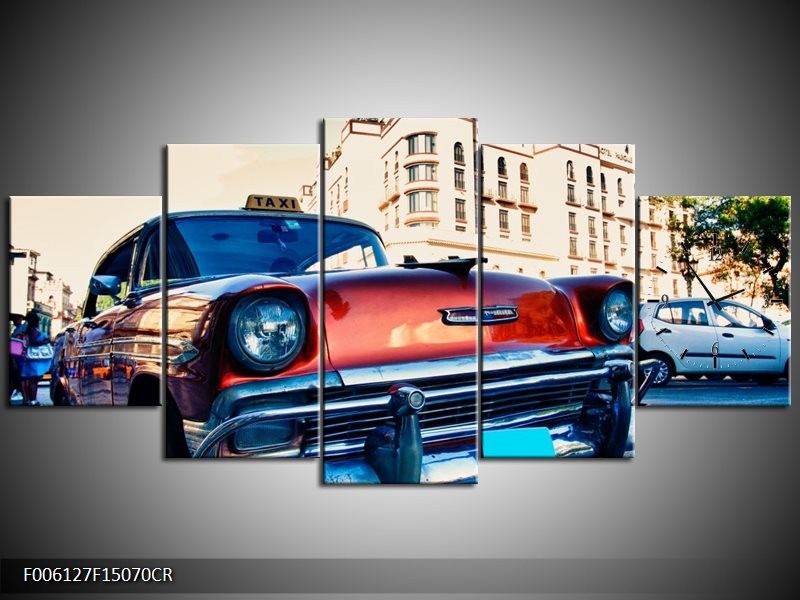 Klok schilderij Oldtimer | Rood, Wit, Blauw | 150x70cm 5Luik