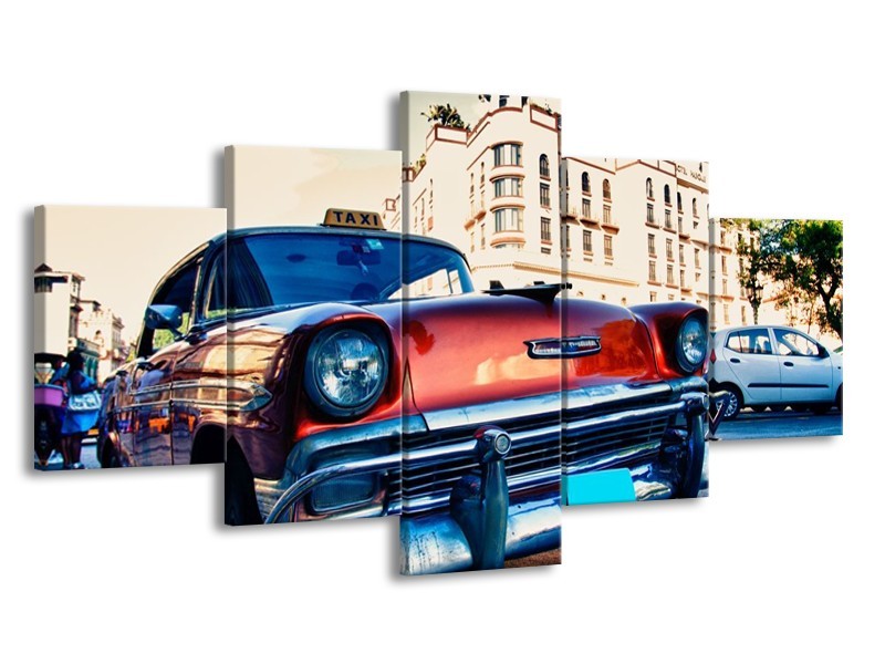 Glas schilderij Oldtimer | Rood, Wit, Blauw | 150x80cm 5Luik