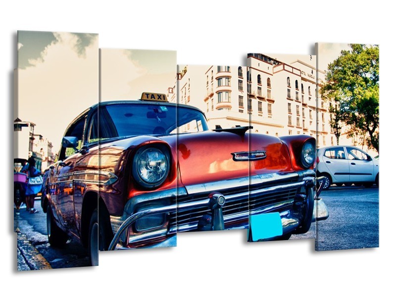 Glas schilderij Oldtimer | Rood, Wit, Blauw | 150x80cm 5Luik