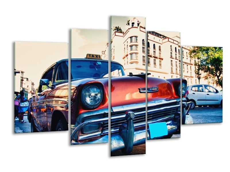 Glas schilderij Oldtimer | Rood, Wit, Blauw | 170x100cm 5Luik