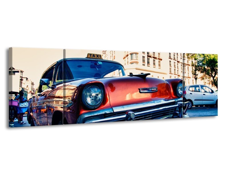 Glas schilderij Oldtimer | Rood, Wit, Blauw | 170x50cm 3Luik