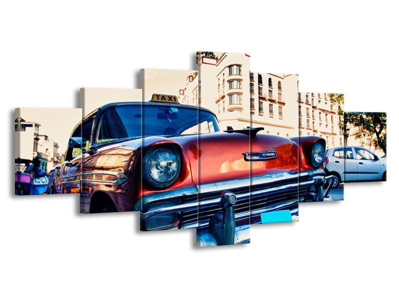 Glas schilderij Oldtimer | Rood, Wit, Blauw | 210x100cm 7Luik