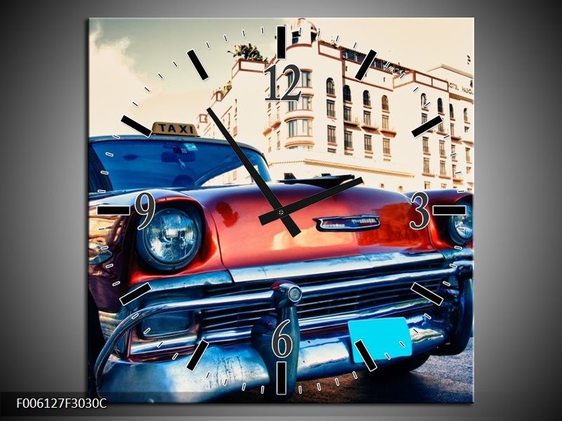 Klok schilderij Oldtimer | Rood, Wit, Blauw | 30x30cm 1Luik