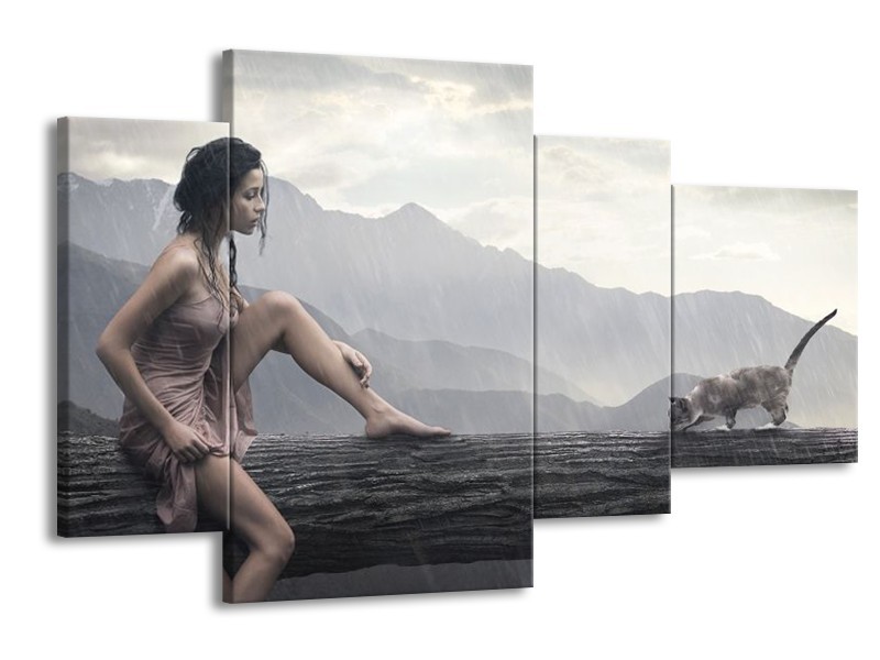 Canvas schilderij Vrouw | Grijs | 120x75cm 4Luik