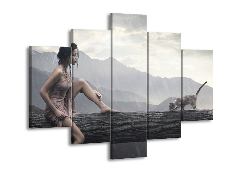 Canvas schilderij Vrouw | Grijs | 150x105cm 5Luik