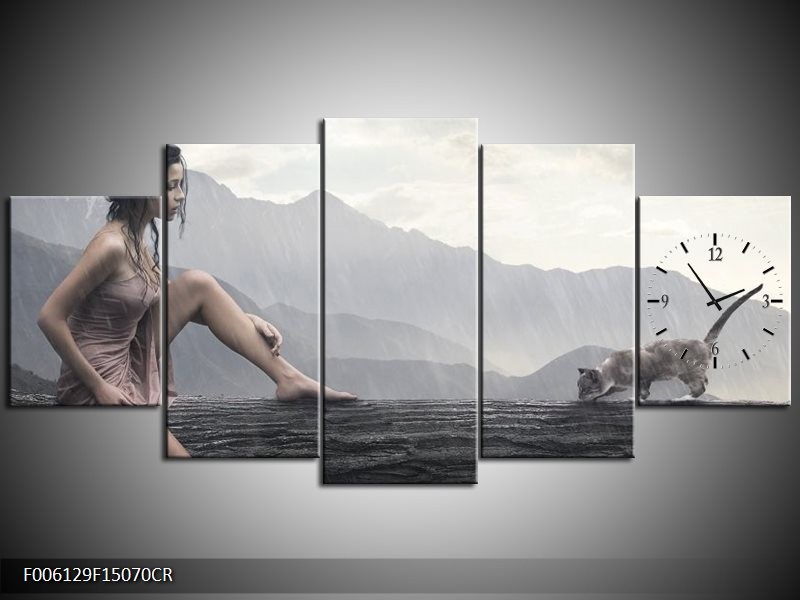 Klok schilderij Vrouw | Grijs | 150x70cm 5Luik