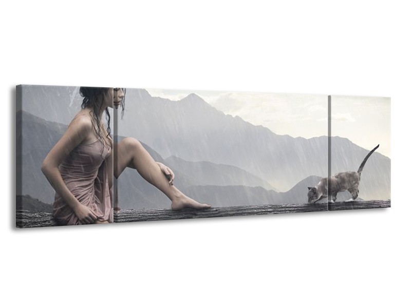 Canvas schilderij Vrouw | Grijs | 170x50cm 3Luik
