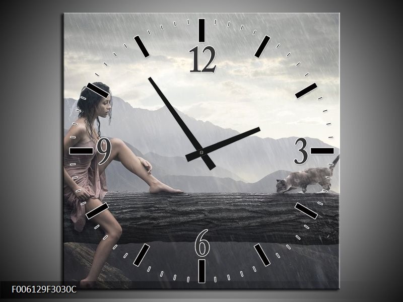 Klok schilderij Vrouw | Grijs | 30x30cm 1Luik