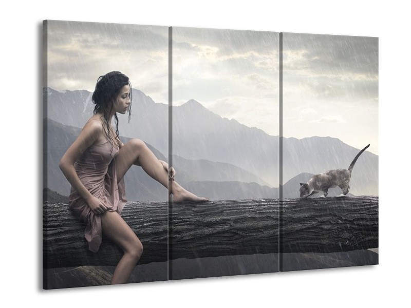 Canvas schilderij Vrouw | Grijs | 90x60cm 3Luik