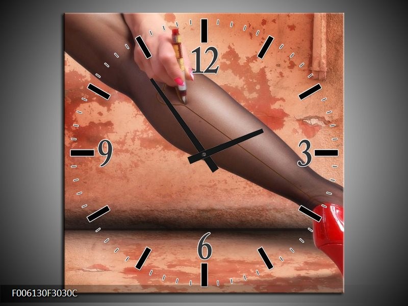 Klok schilderij Schoen | Rood, Bruin | 30x30cm 1Luik