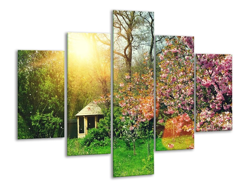 Canvas schilderij Natuur | Groen, Paars | 100x70cm 5Luik