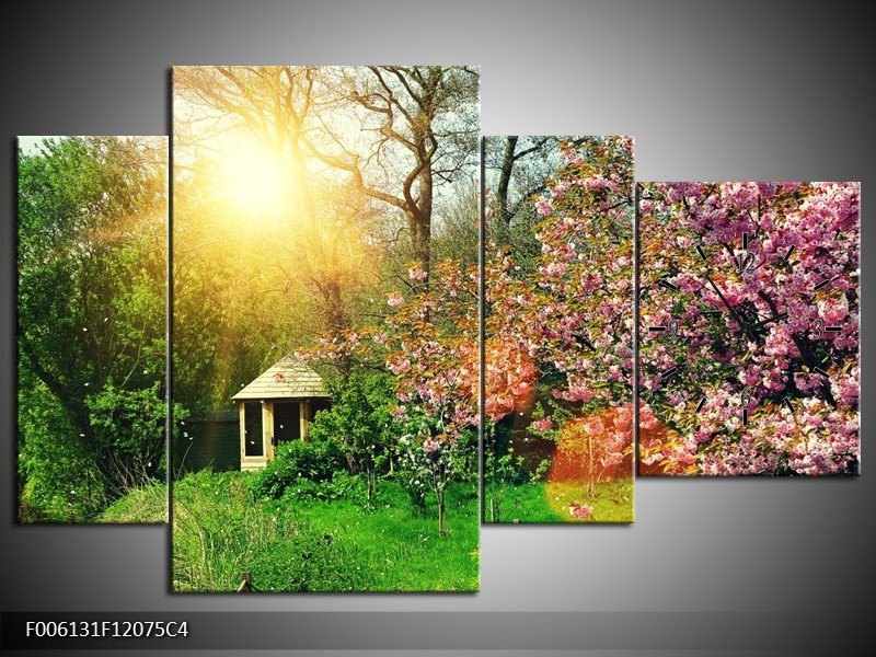 Klok schilderij Natuur | Groen, Paars | 120x75cm 4Luik