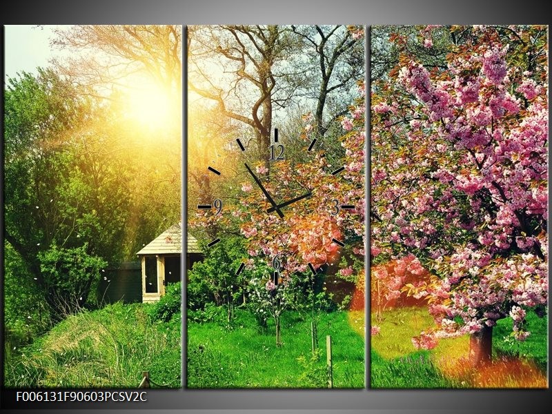 Klok schilderij Natuur | Groen, Paars | 90x60cm 3Luik