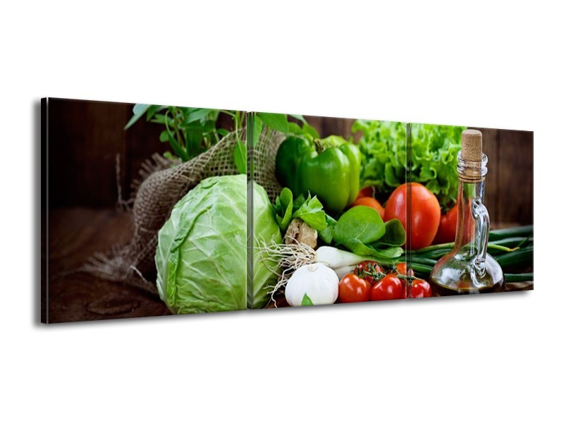 Canvas schilderij Groenten | Groen, Bruin | 150x50cm 3Luik