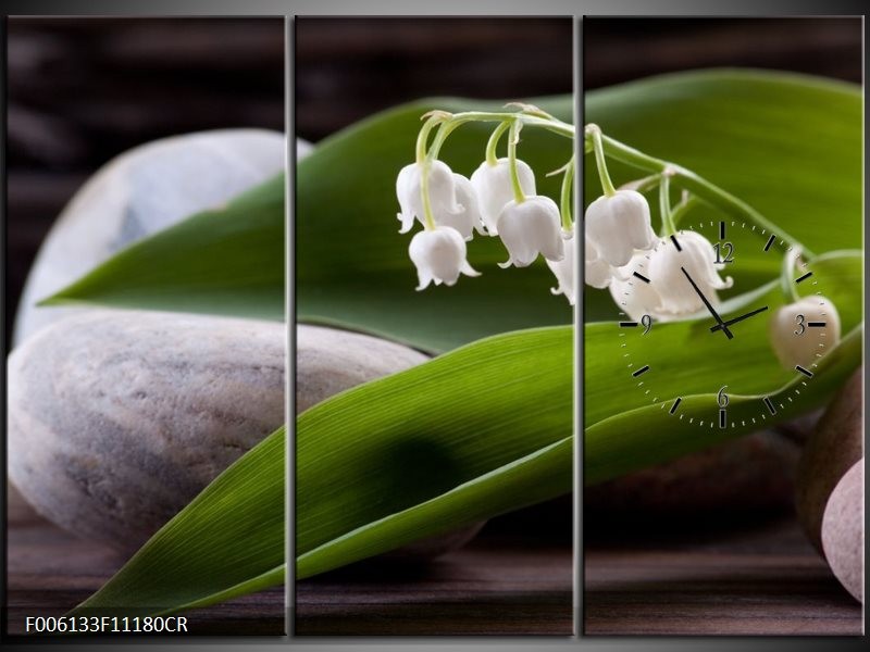 Klok schilderij Bloemen | Groen, Wit, Grijs | 111x80cm 3Luik