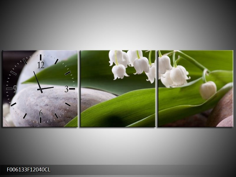 Klok schilderij Bloemen | Groen, Wit, Grijs | 120x40cm 3Luik