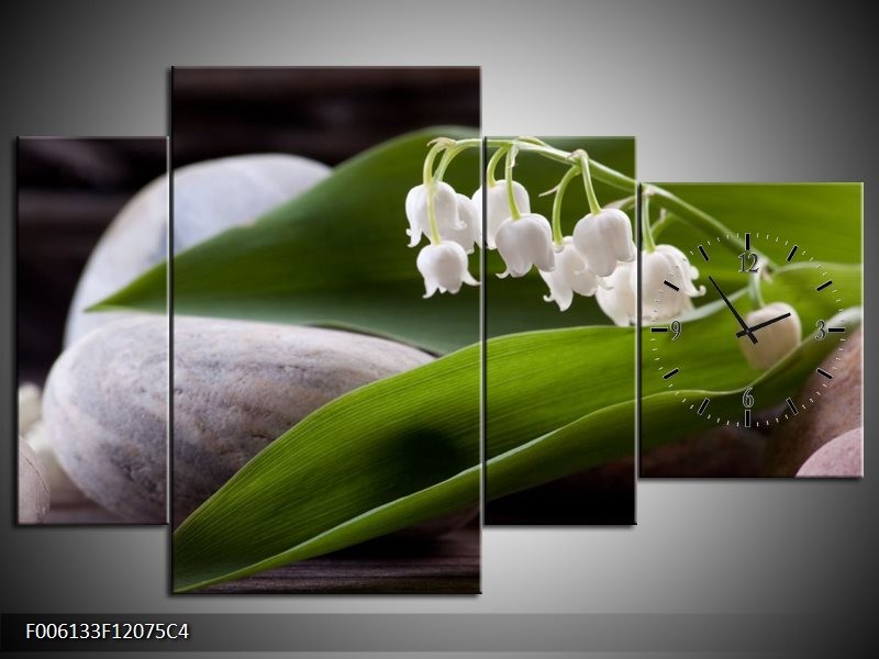 Klok schilderij Bloemen | Groen, Wit, Grijs | 120x75cm 4Luik