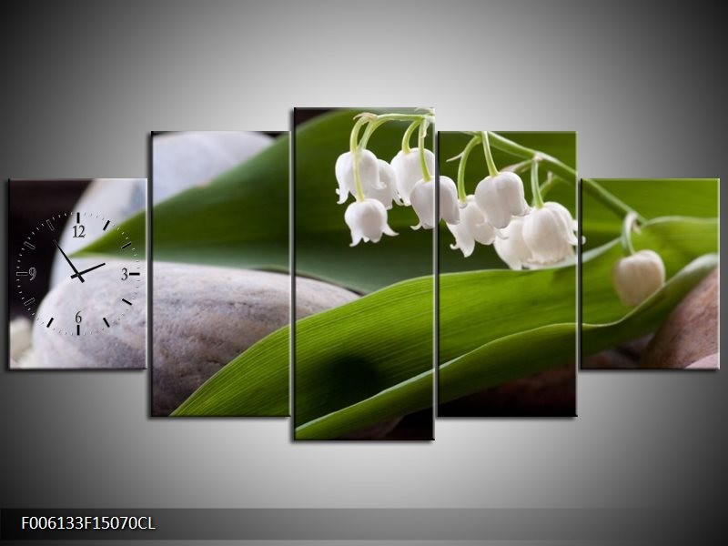 Klok schilderij Bloemen | Groen, Wit, Grijs | 150x70cm 5Luik