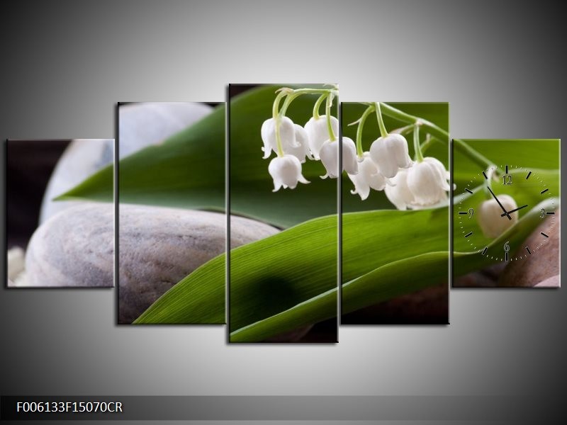 Klok schilderij Bloemen | Groen, Wit, Grijs | 150x70cm 5Luik